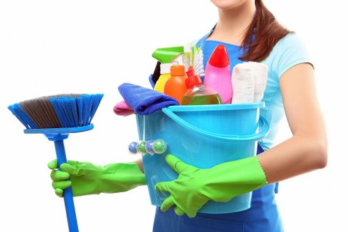 Commercial cleaners working in a Brixton office reception area