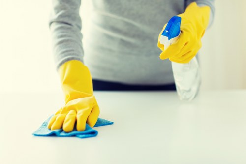 Office cleaning checklist and equipment prepared for a Brixton client