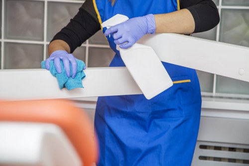 Upholstery cleaner preparing a fabric sofa for treatment